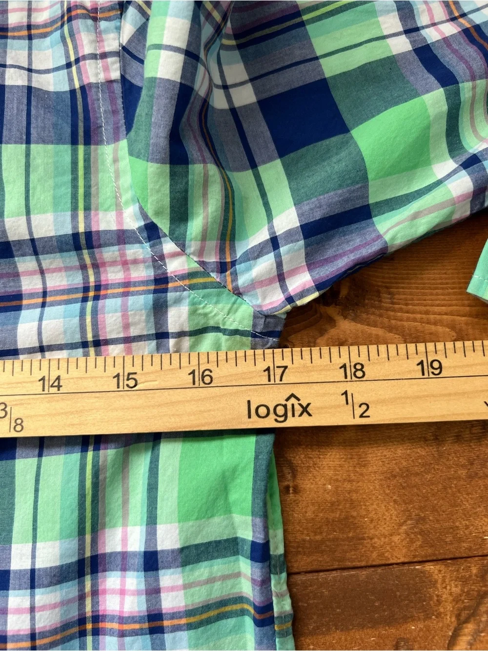Ralph Lauren Button Down Shirt Boys Medium 10-12 Green Blue Plaid